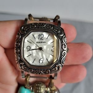 NARMI Ladies Wide Blue And Silver Changeable Band Quartz Wrist Watch Works!